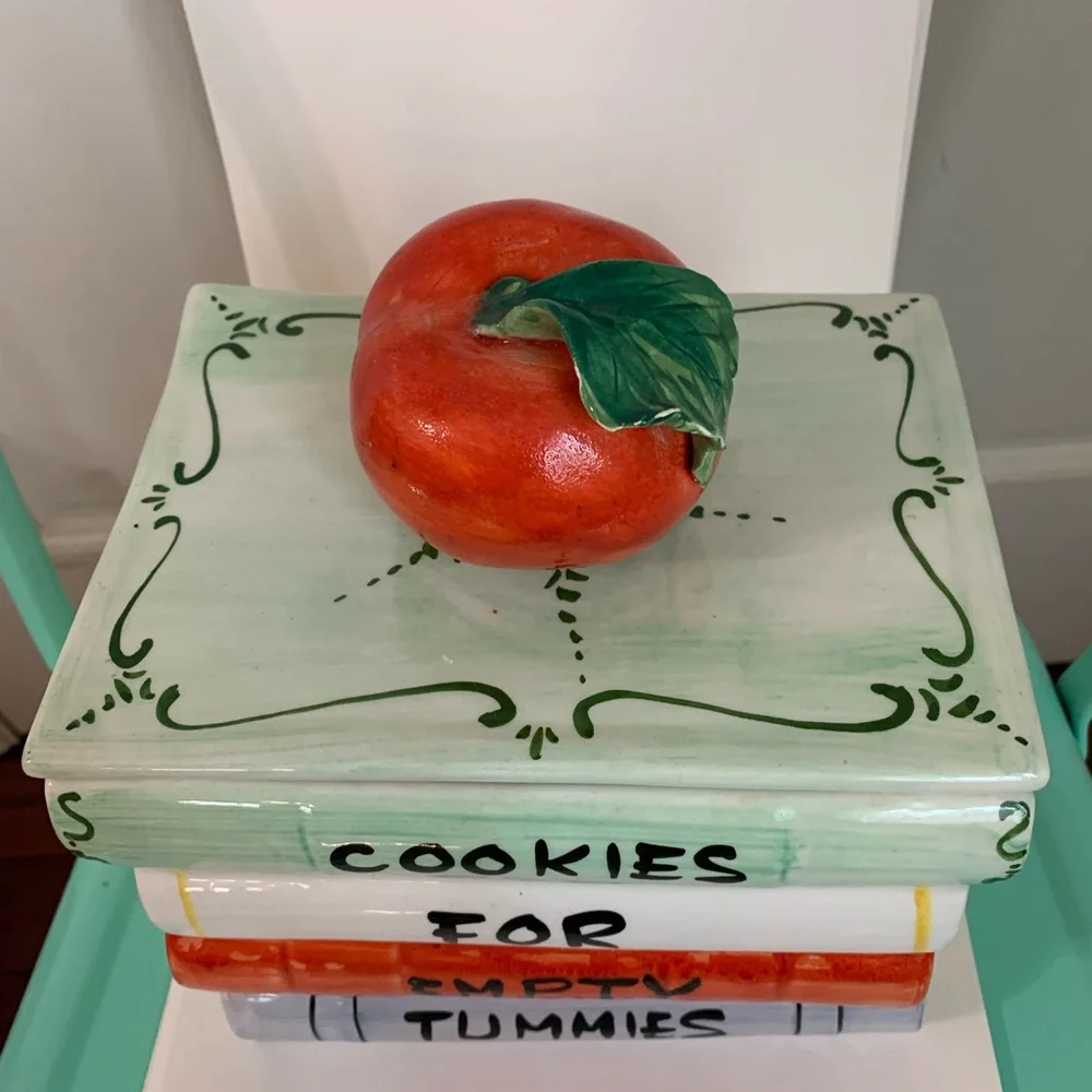 Vintage Cookie Jar Book Stack With Apple-Made in Italy